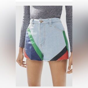 BDG Shorts 26 JULES FAUX LEATHER Colorblock UO Cutoff High Rise Light Denim NWT